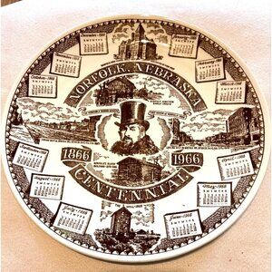 Norfolk Nebraska Centennial Decor Plate Kettlesprings Kilns 10" Brown Print Vtg